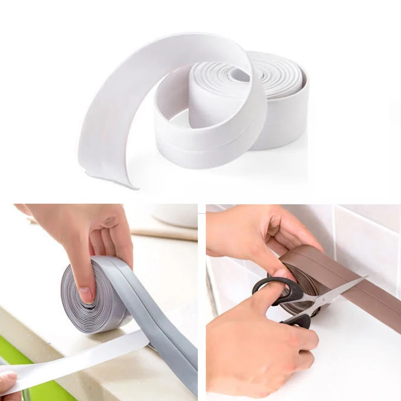 

1pc 320*2.2cm Sealing Strip PVC Waterproof Sealing Strip Self-adhesive Wall Caulk Tape High Quality Fit For Kitchen Bathroom