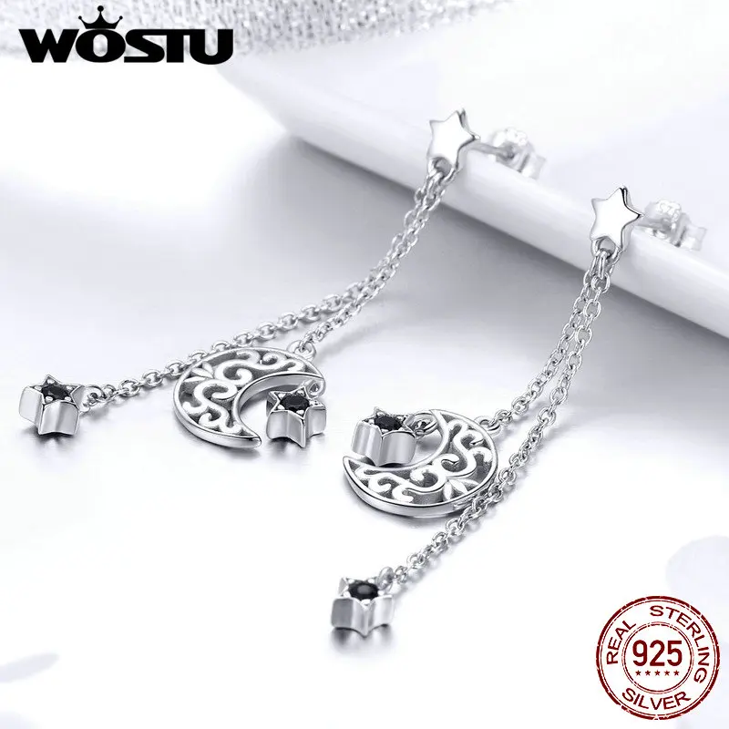 Женские серьги подвески WOSTU из 100% серебра 925 пробы с Луной и звездами для помолвки