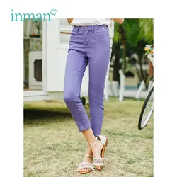Инман Лето 2019 г. новое поступление фиолетовый средней талии корейский повседневное все совпало тонкий для женщин три четверти узкие брюки
