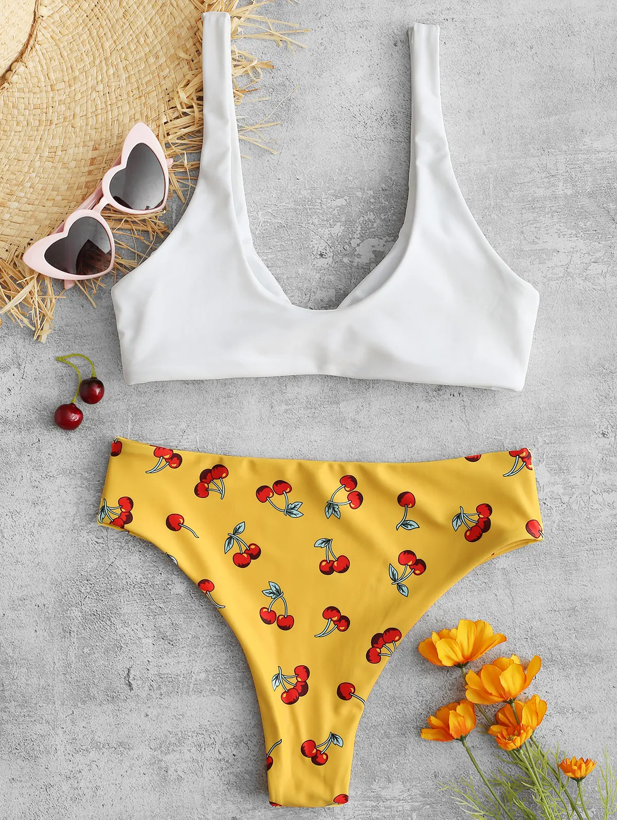ZAFUL завязанное Вишневое бикини набор с высоким вырезом Maillot De Bain пляжная одежда