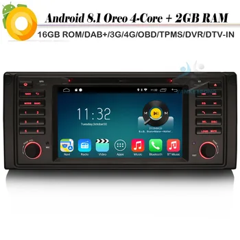 

Quad Core Android 8.1 Autoradio Sat Nav DAB+ Radio GPS WiFi 4G RDS BT OBD DVT-IN Car CD Player for BMW 5 Series E39 M5 E53 X5