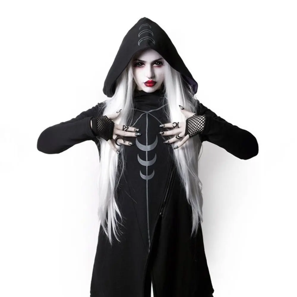 Kinikiss/Женская толстовка с капюшоном Harajuku Goth Осенний Асимметричный пуловер