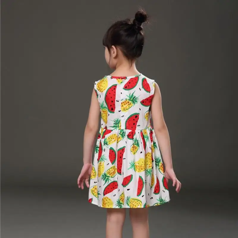 Детское платье без рукавов с фруктовым принтом для девочек; милое повседневное летнее Хлопковое платье с круглым вырезом; детская дышащая одежда; сезон весна-лето