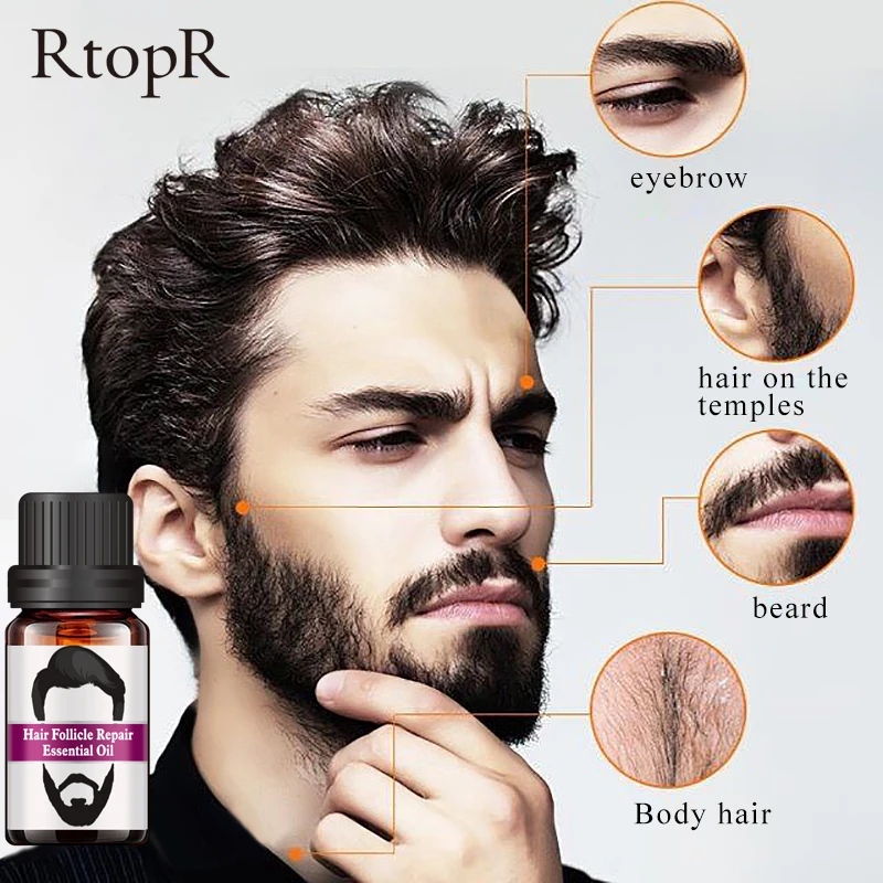 RtopR масло для восстановления волосяного фолликула, мужское масло для укладки, масло для усов, роста волос, бороды, тела, волос, уход за бровями, увлажняющее, разглаживающее, 10 мл