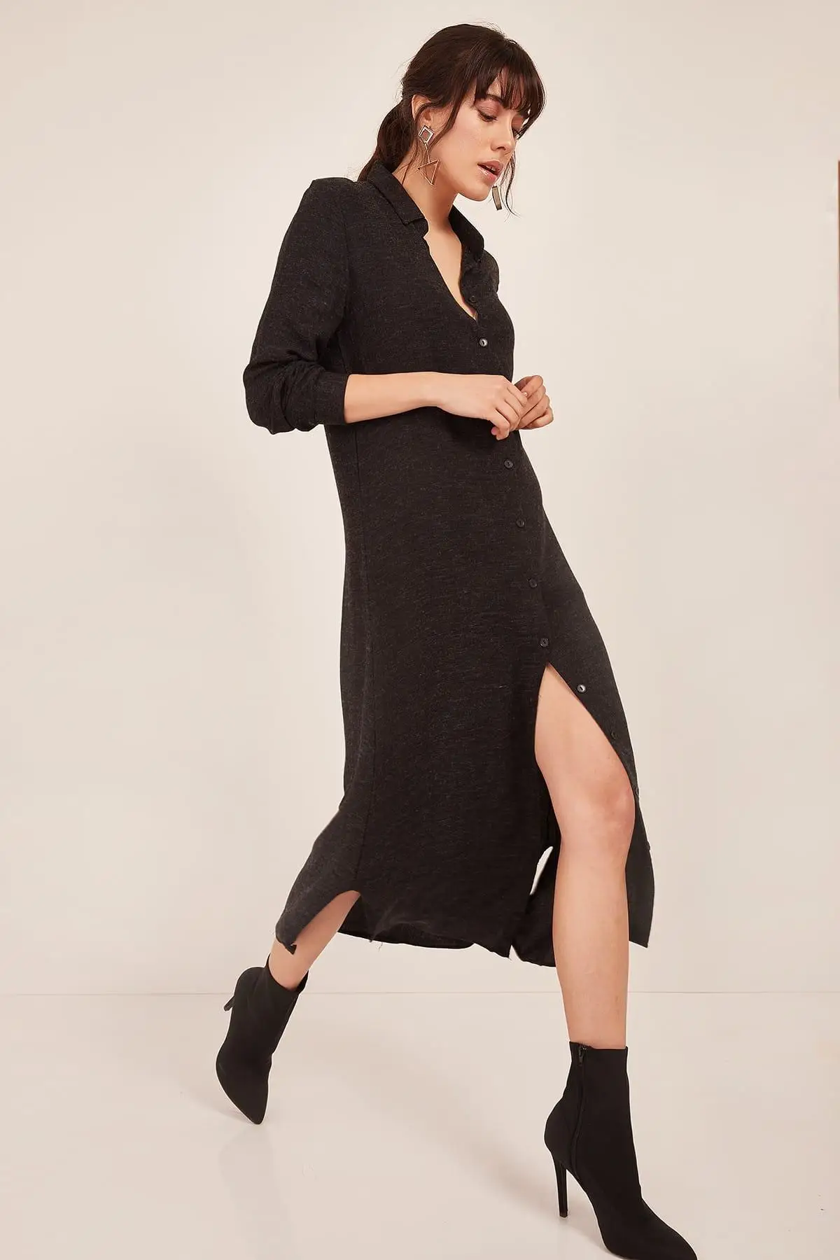 Ola Women Anthracite Wool Viscose Shirt Dress ELB-19000033 | Женская одежда