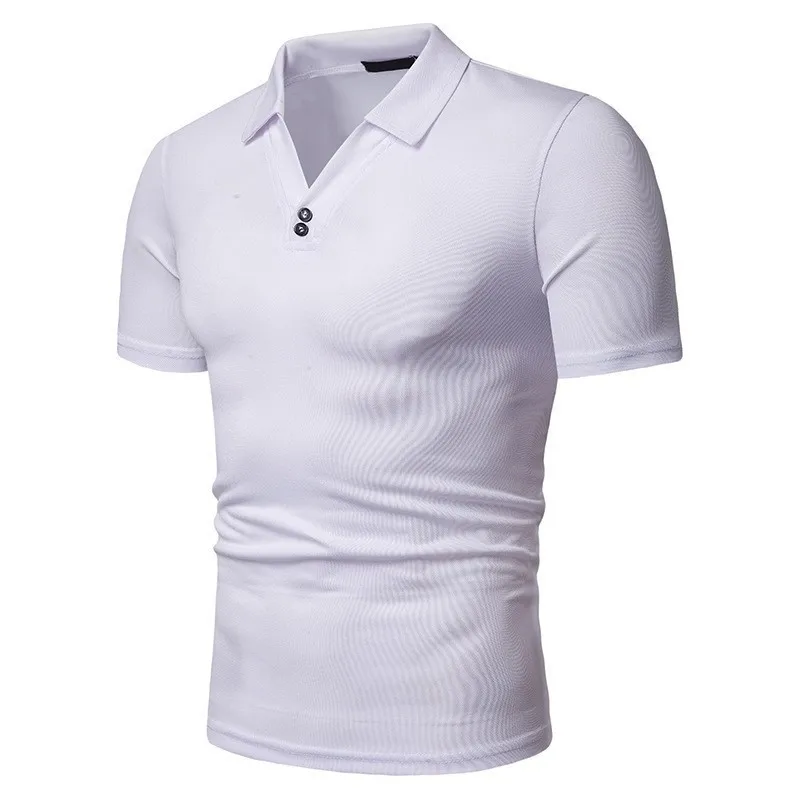 2019 New Men s Sexy V neck T shirt Male Solid Color Turn Down Collar Short Sleeve T shirt Tops Men White tshirt S-2XL