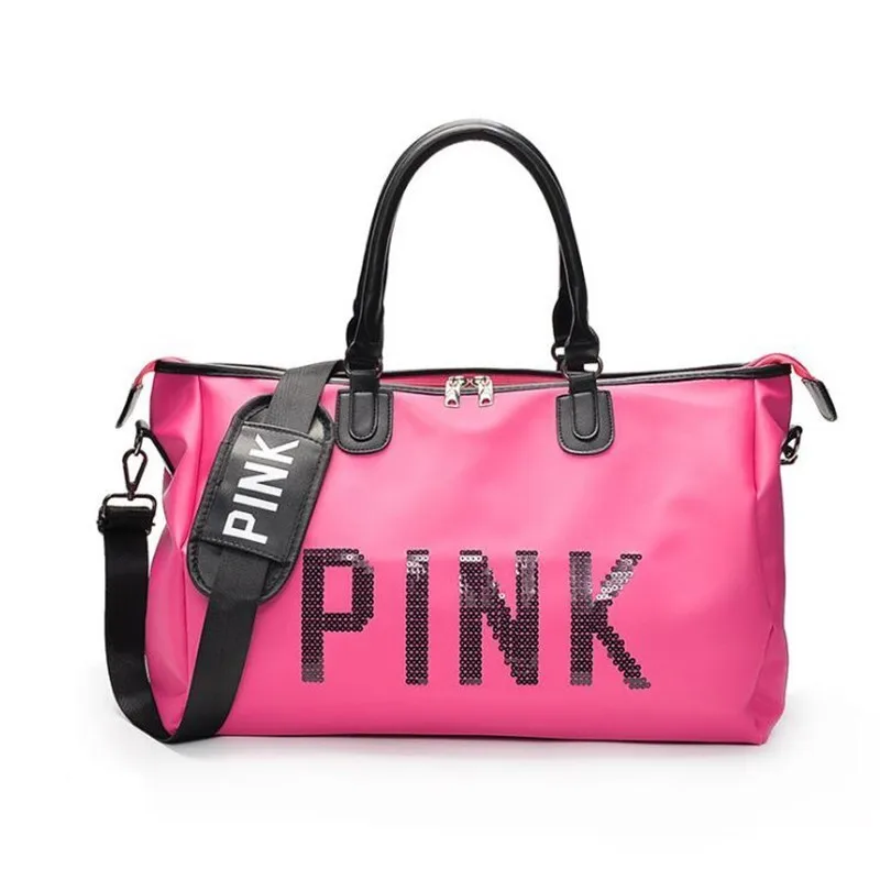 

Weekend Women Large Capacity Travel Bag Pink Sequin Vs Gym Tote Luggage Organizer Big Shoulder Bag Duffle Waterproof Handbags