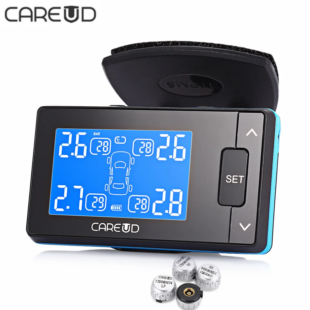 

CAREUD U902 LCD Display Car Tire Pressure Monitoring System with Four Wireless External Sensor TPMS Long Battery life