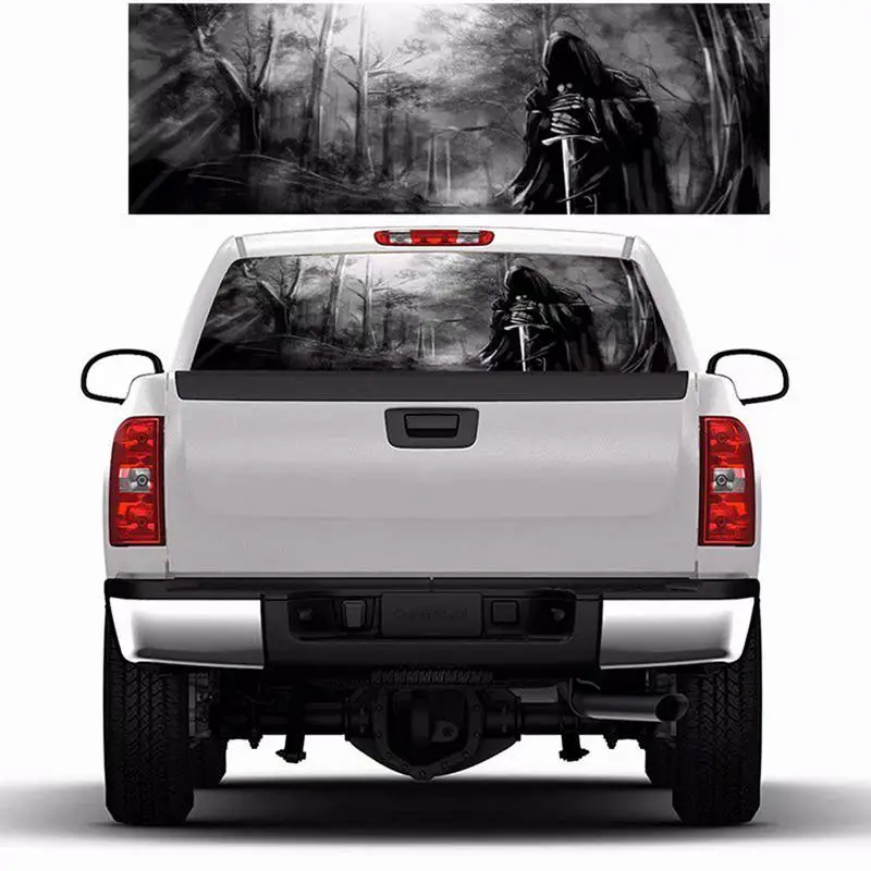 

Universal Car Auto Sticker Dark Forest Horror Pattern Rear Window Perforated Graphic Decal Tint Sticker Truck For Halloween