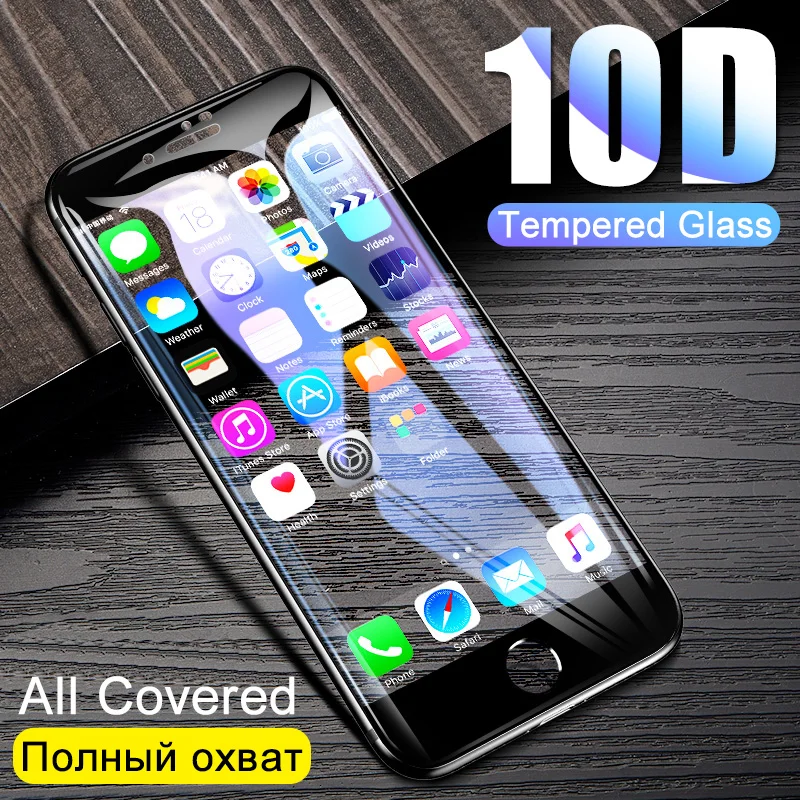 10D закаленное стекло для iPhone 6 7 8 Plus 5 5S X полное покрытие защита экрана Защитное XR XS