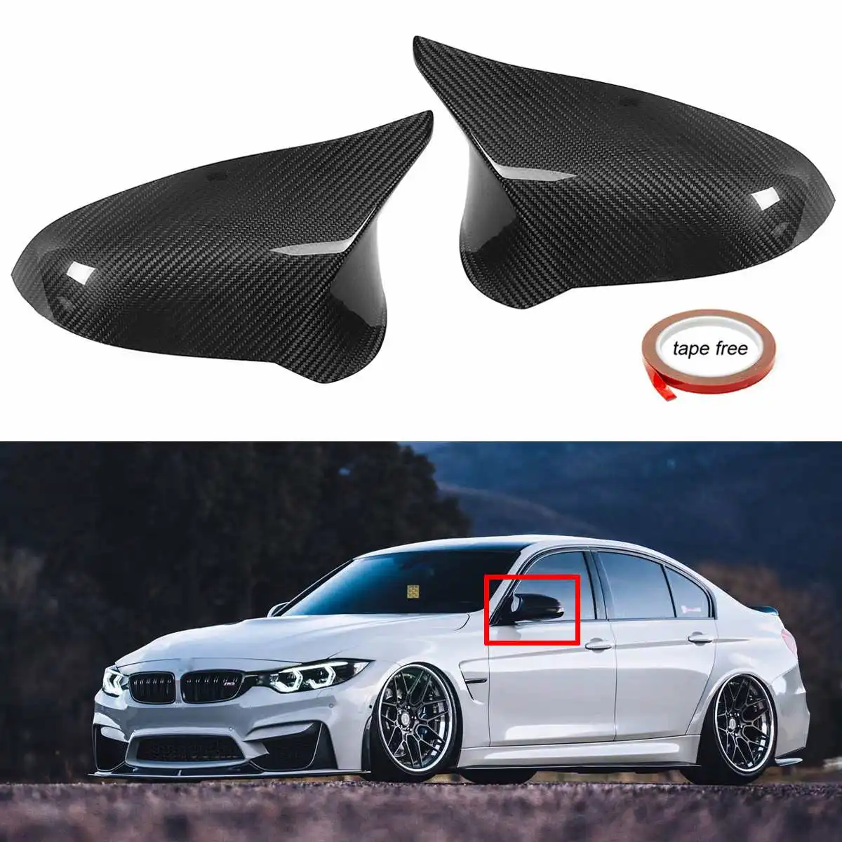 

2pcs For Left/ Right Hand Side Car Add-On Rearview Side View Mirror Cover Caps For BMW F80 M3 F82 M4 15-18 Real Carbon Fiber
