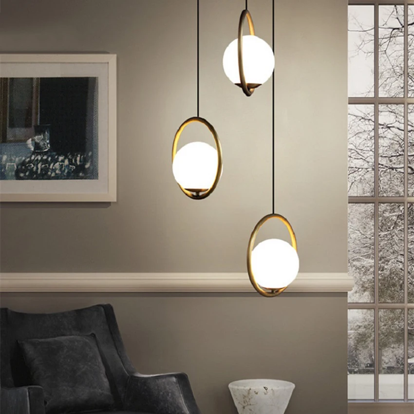  Nordic Modern Led Glass Ball Pendant Lights Restaurant Living Room Cafe Bedroom Bar Pendant Lamp li - 33007844170