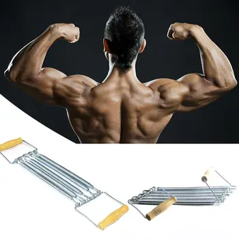 

New Chest Expander Arm Pull Exerciser With Wooden Handle Spring Tensioner 5 Springs Can Be Freely Disassembled And Adjusted