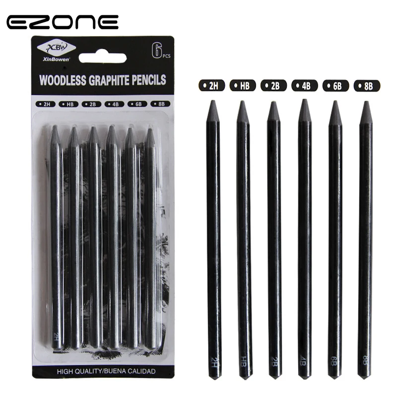 

EZONE 6PCS Sketch Pens 2B/4B/6B/8B/2H/HB Woodless Charcoal Pencil For Sketching Drawing Art Students Painting Pencil Stationery