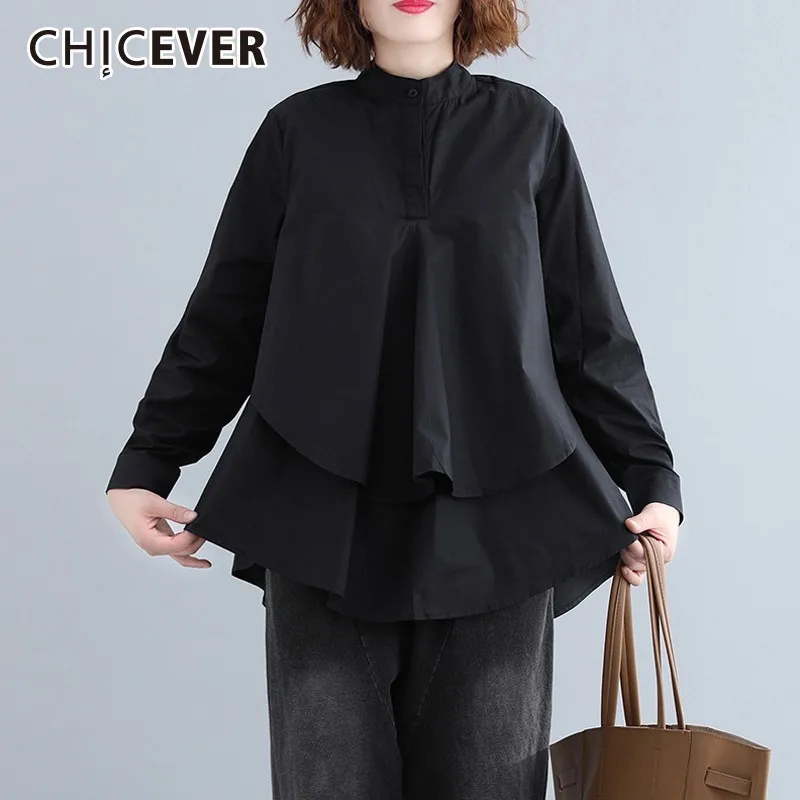 CHICEVER Осенняя женская блузка Топы Женский воротник-стойка с длинным рукавом