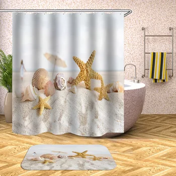 

Waterproof Shower Curtain Beach Shell Sea Bath Curtains For Bathroom Bathtub Bathing Cover Extra Large Wide With 12pcs Hooks 35