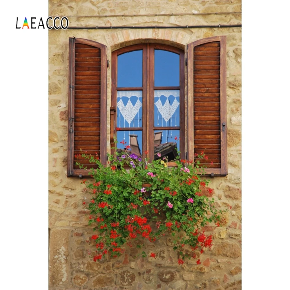 

Laeacco Brick Wall Windows Flowers Backdrop Photography Backgrounds Photocall Photographic Backdrops For Photo Studio