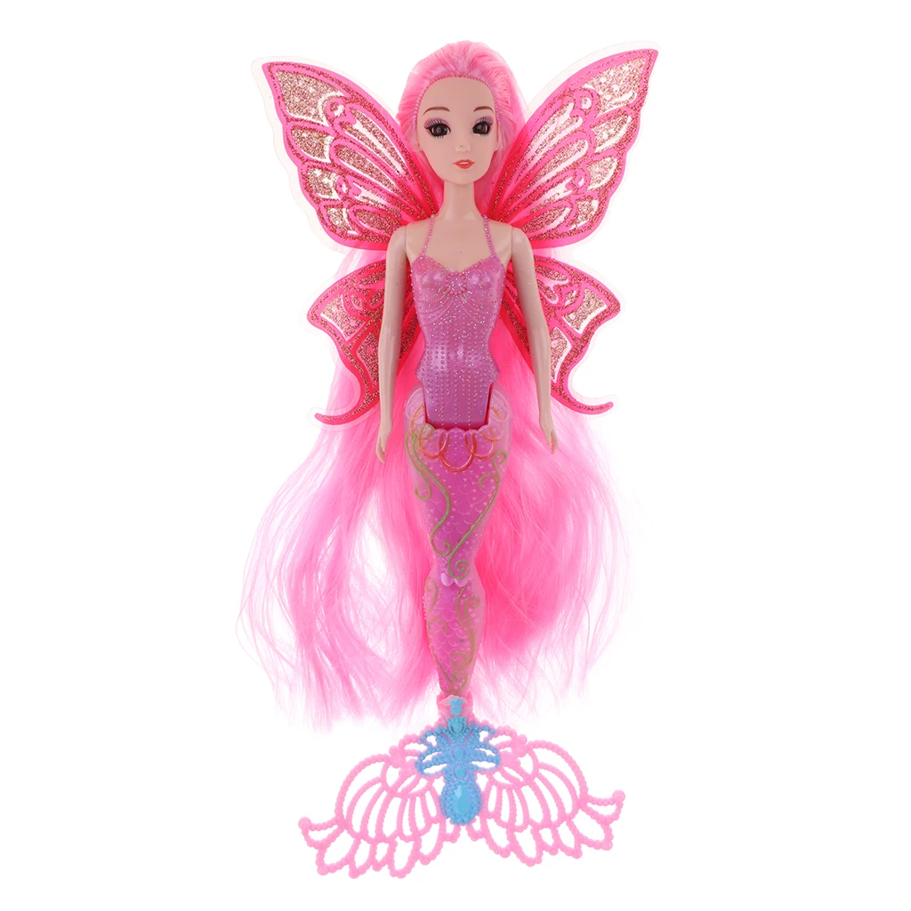 

30cm Pink Modern Girl Magical Mermaid Doll with Wing Kids Birthday Gift Children Pretend Play Toy Cake Toppers