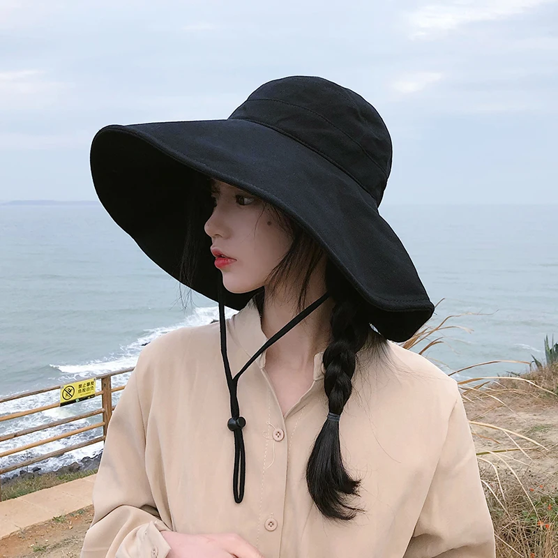 

[BXX] 2019 New Spring Summer Round Dome Temperament Draw String Big Brim Fishermen Hat Women Fashion Tide All-match Hat 10A056