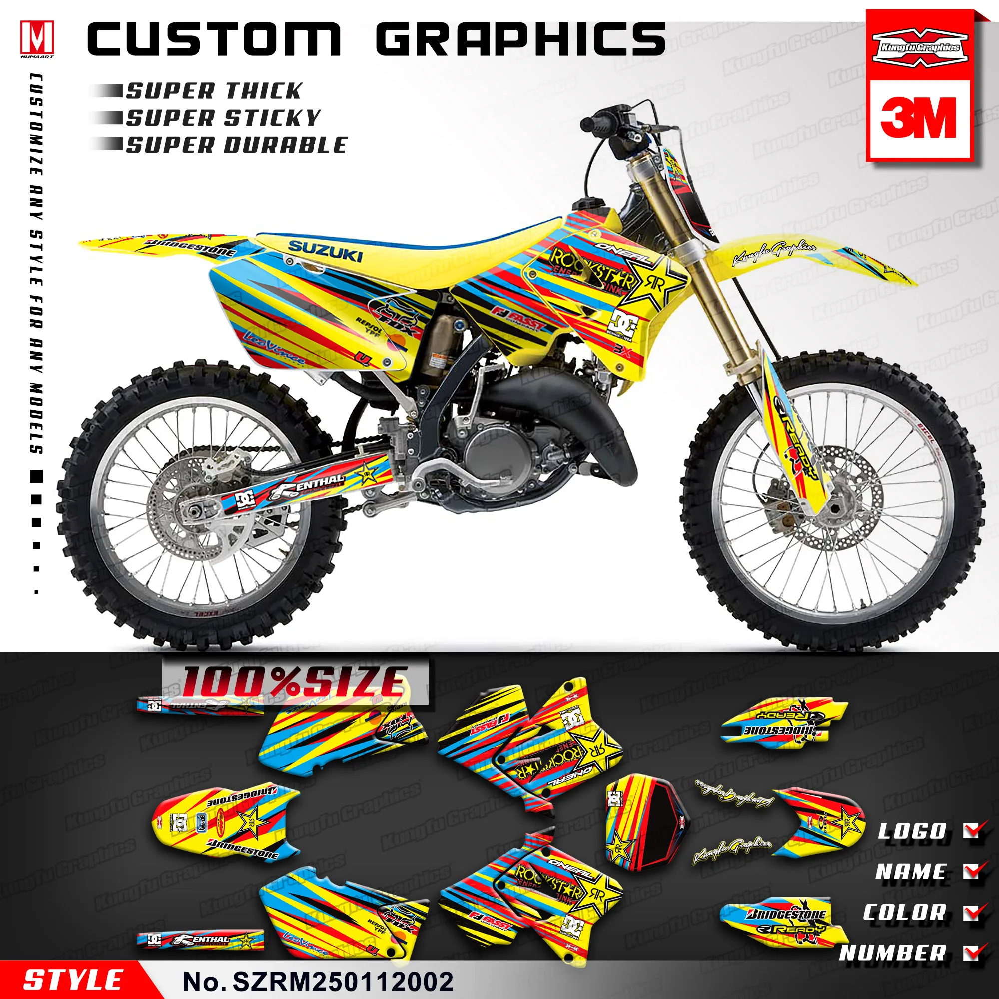 

KUNGFU GRAPHICS Motocross Stickers MX Decals Fit Suzuki RM125 RM250 2001 2002 2003 2004 2005 2006 2007 2008 2009 2010 2011 2012