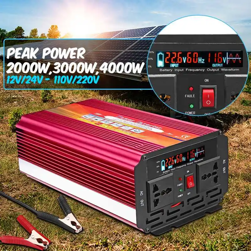 

KROAK Modified Sine Wave Converter LCD Power Inverter DC 12V/24V to AC 110V/220V 6000W for car and truck