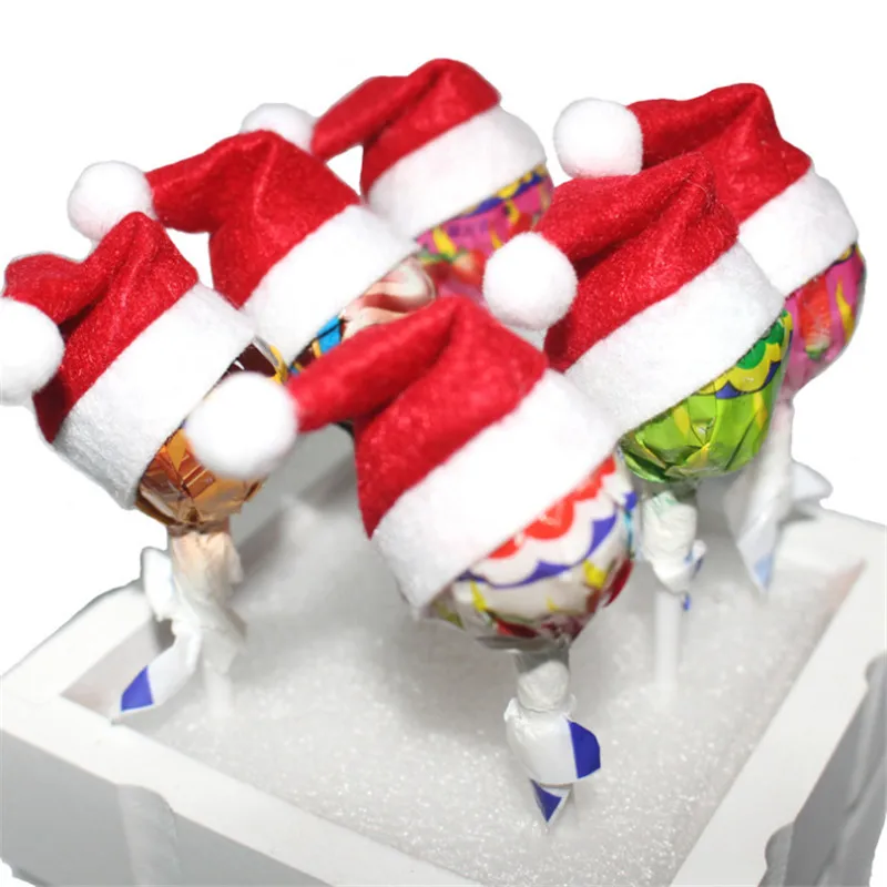 

10pcs Christmas Hat Lollipop Hat Decoration Mini Christmas Hat for Kid Christmas Decoration for Home New Year 2018 Navidad-S