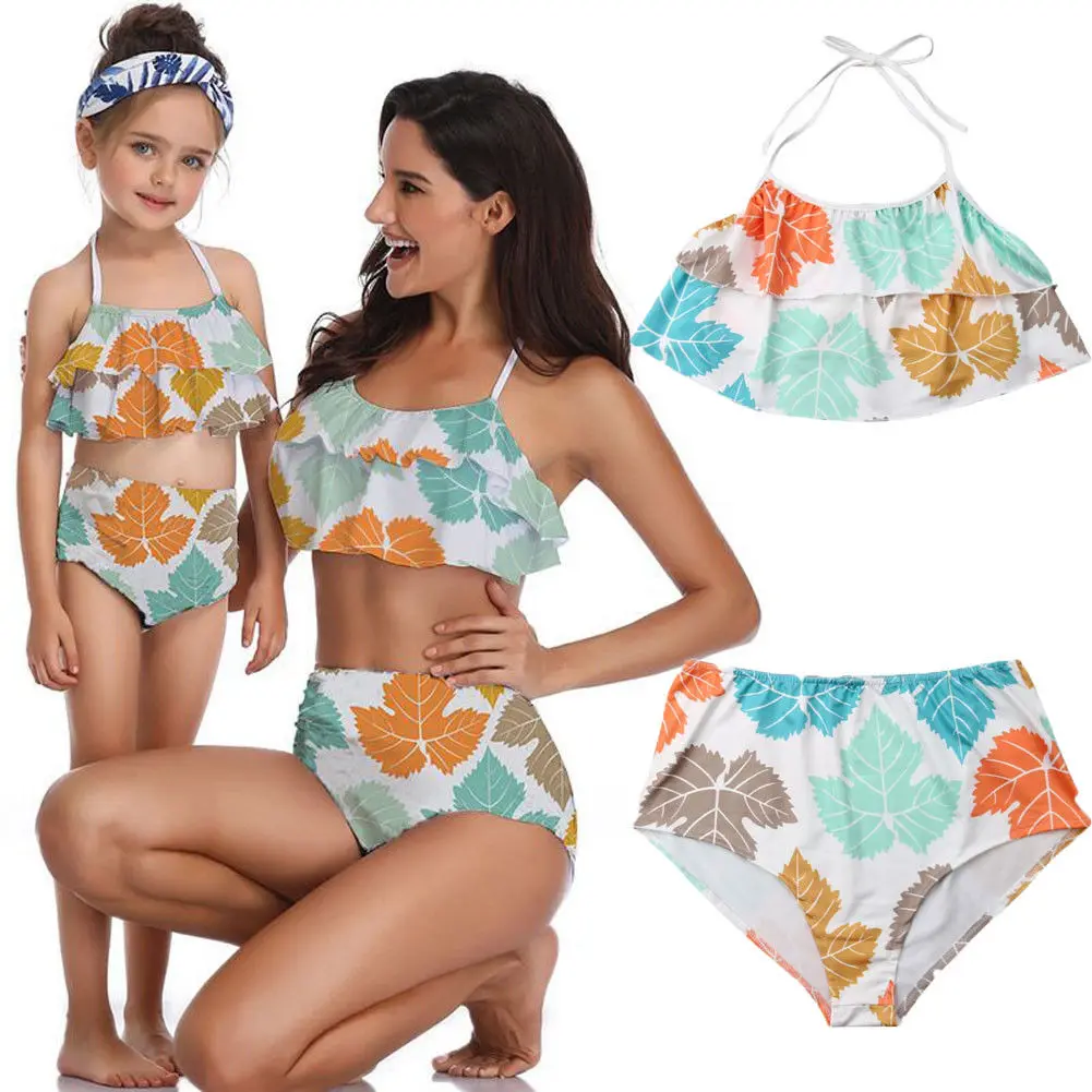 

Mother and Daughter Matching Swimwear Women Girl Short Swimsuit Family Clothes