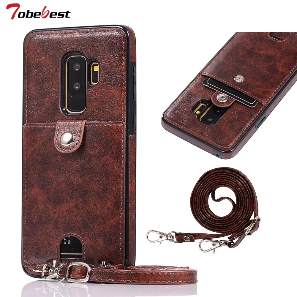 

Fashion Wallet Case for Samsung Galaxy S9 Case Cover for Samsung S8 S9 Plus S7 Edge Leather Cover With Card Pocket Lanyard Strap