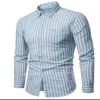 

New Men Fashion Shirts Long Sleeve Full Shirt Button Up Business Work Smart Formal Plain Striped Shirts Top
