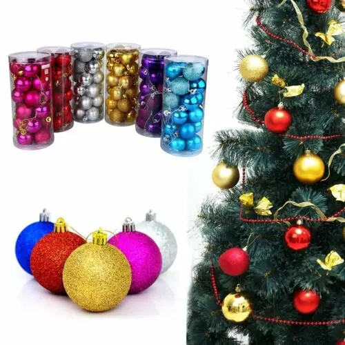 Adornos de bolas de Navidad 24 piezas perchas de bolas de Navidad adornos de árbol de Navidad adornos colgantes decoración de fiesta 40mm