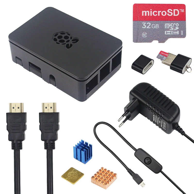  Raspberry Pi 3 Model B+Plus ABS Case kit + 16 32GB SD Card + 3A Power Adapter + Heat Sinks + HDMI C