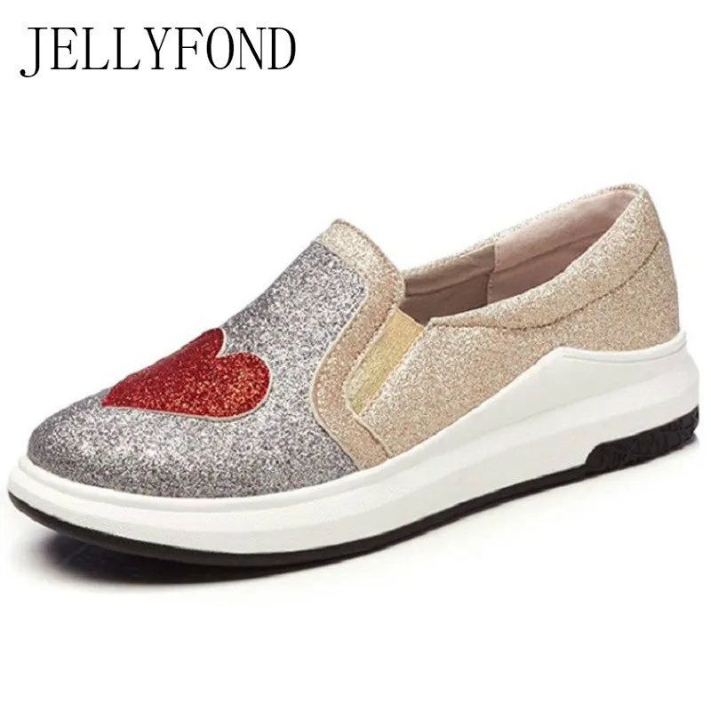 

Glitter Women Platform Sneakers 2019 Vulcanize Casual Shoes Woman Slip On Wedge Creepers Ladies Trainers Plus Size EU43 Silver