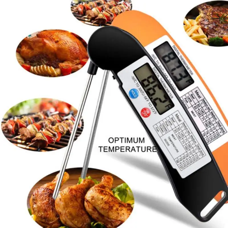 

Foldable Digital Electronic Barbecue Meat Thermometer BBQ Food Thermometer With Collapsible Probe Black/Orange