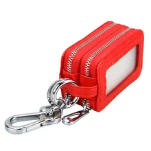 Women Men Mini Key Bags With Transparent Window Unisex Genuine Leather Key Case Car Key Holder Wallet Double Zipper Housekeeper