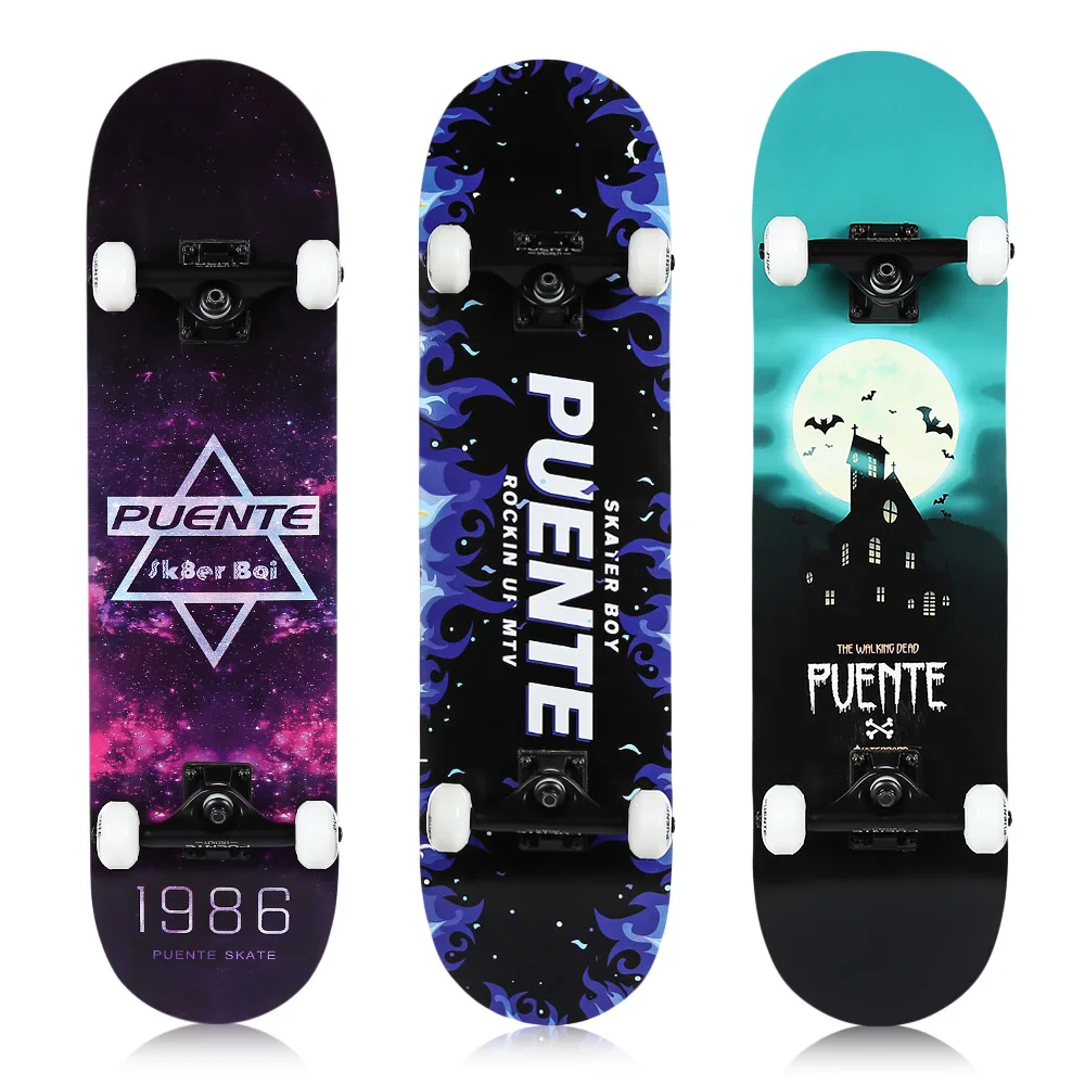 

PUENTE ABEC-9 Four-Wheel Double Kick Deck Skateboard LongBoard with T-Shape Gadget PU Wheel Hard Maple Shockproof Long Board