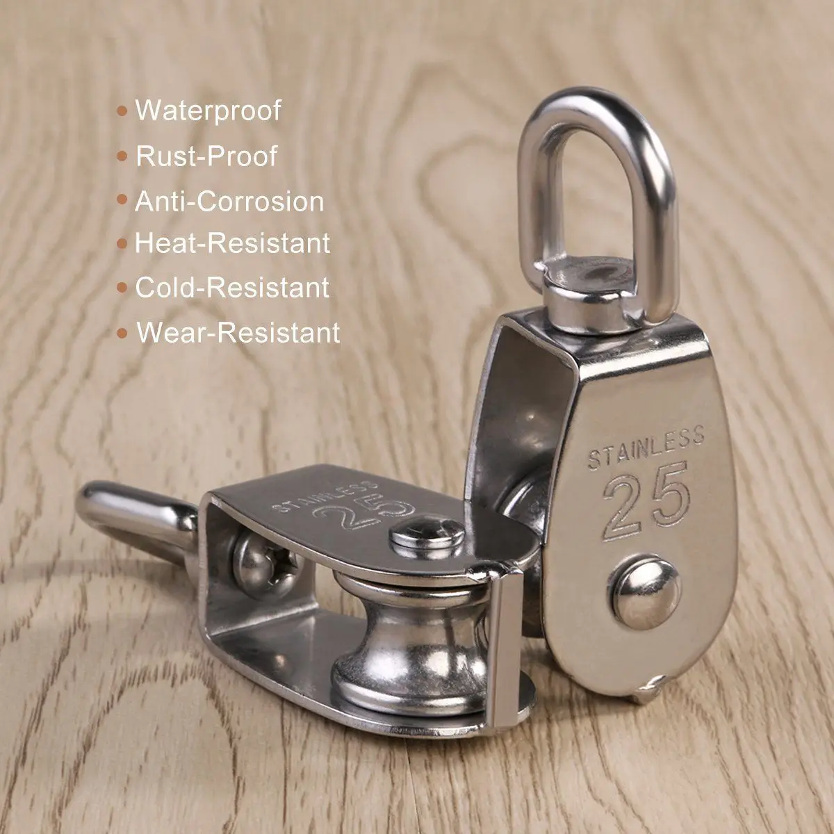 2Pcs Stainless Steel M25 Single Pulley Steel Wire 400kg 25MM Pulley Single Wheel Swivel Lifting Rop