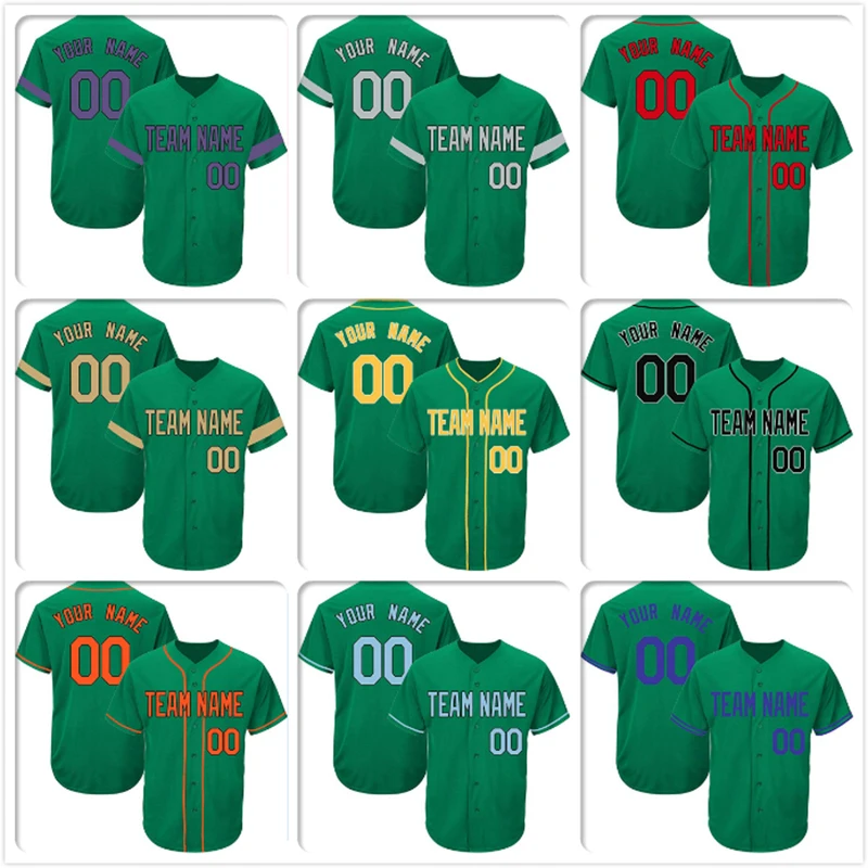 Green Custom Baseball Jersey Men Women Youth Authentic Embroidered Player Name Number Design Your DIY Own Team Logo High School