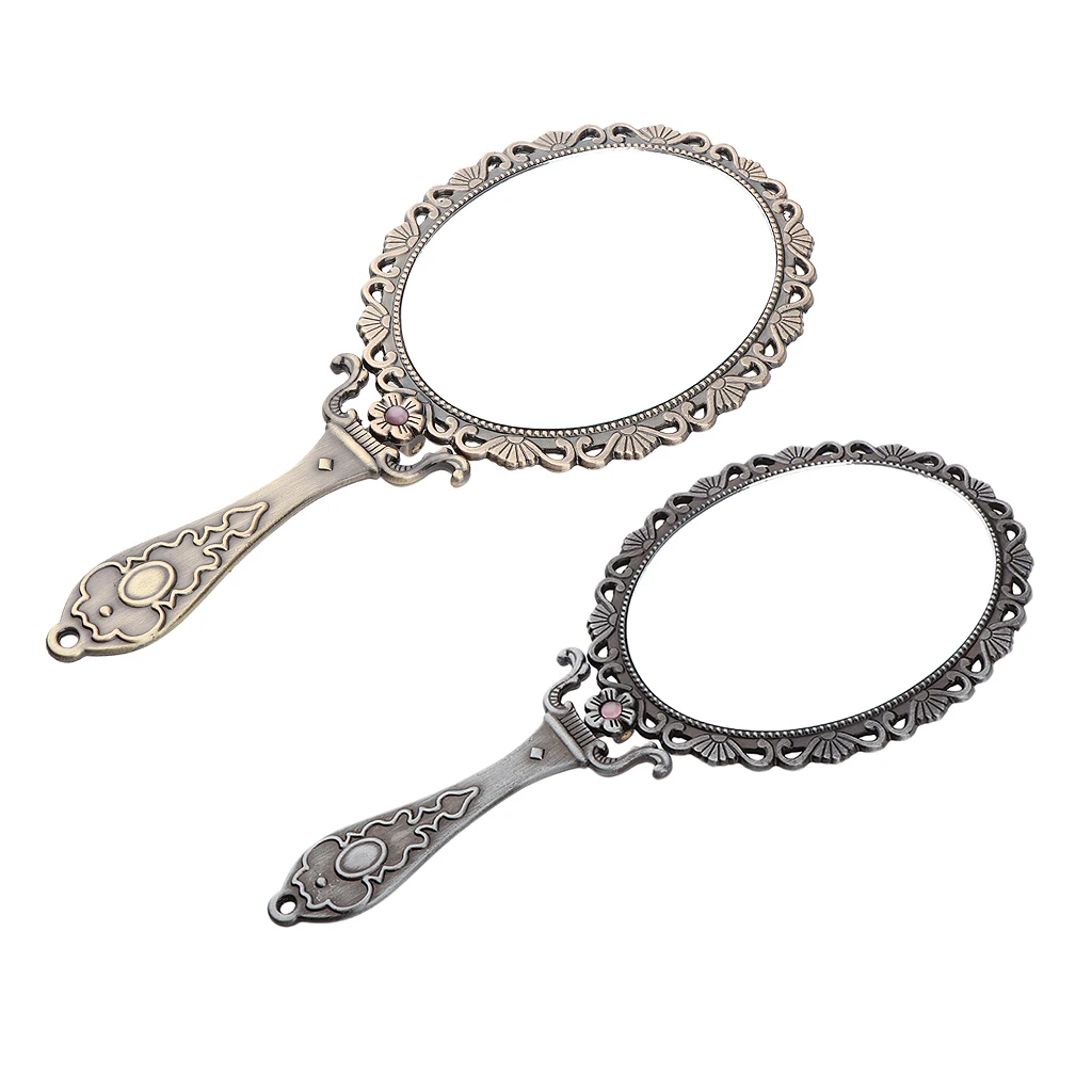 

MagiDeal Folding Vintage Mirror Oval Hand Held Makeup Dresser Mirror Handheld Mirrors Gift for Women
