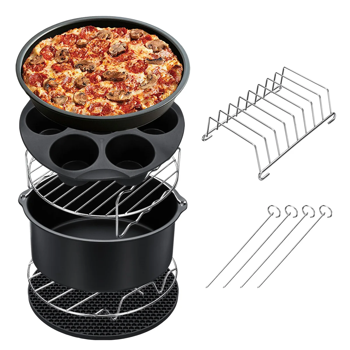 

7Pcs 8'' Air Fryer Accessories Set Chips Baking Pizza Pan Kitchen Tool 5.2~5.8QT