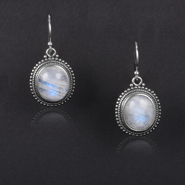 Jewelry 925 sterling silver pendant earrings 10X12 large oval natural moonstone women fashion wedding party wholesale