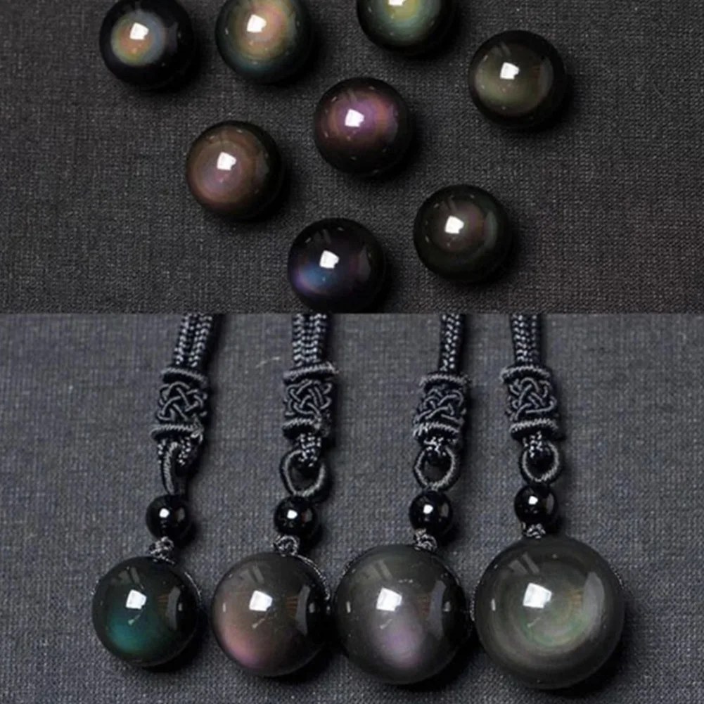 Natural Obsidian Pendants Rainbow Eye Good Luck Bead Pendant Woman Long Chain Necklaces Knitted Harajuku Necklace Crystal Ball