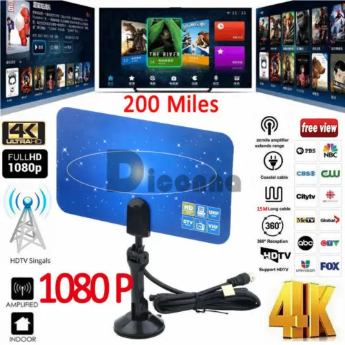 200 Miles Range Indoor Digital TV Antenna HDTV 1080P 4K FOX Amplified Amplifier 200 Miles Range Indoor Digital TV Antenna HDTV 1080P 4K FOX Amplified Amplifier