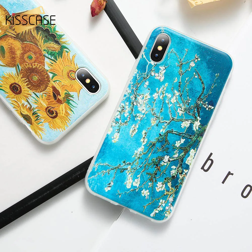 KISSCASE Van Gogh painted embossed phone cases For Samsung S7 edge S8 Plus S9 Note 8 9 Coque |