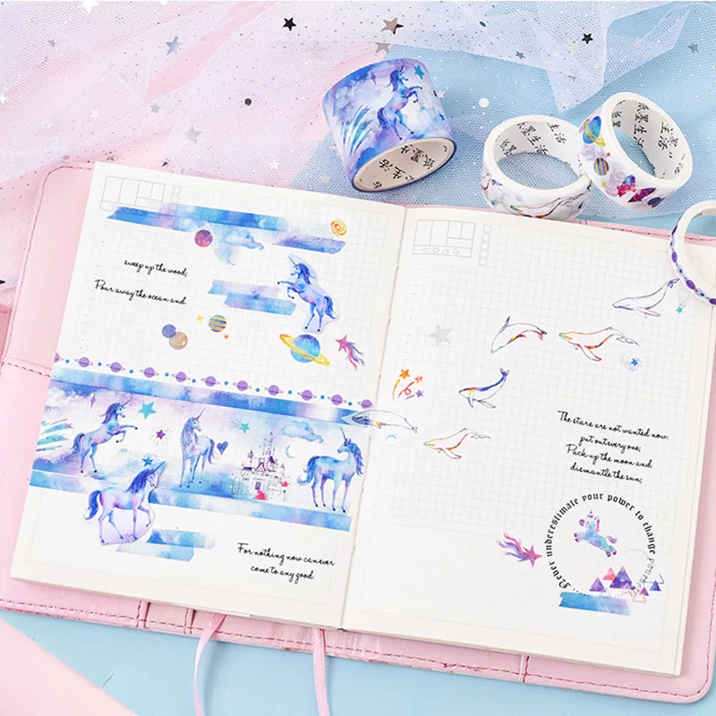 6 шт. милый Единорог васи лента декоративная клейкая Kawaii угол маскирующая для
