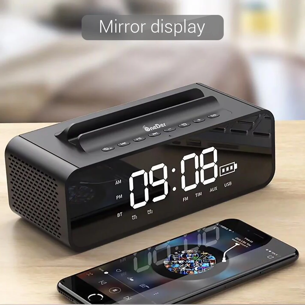 

Smart Wireless Bluetooth Audio Bedside Alarm Clock Phone Bracket Speaker FM Radio Desktop Home Clocks