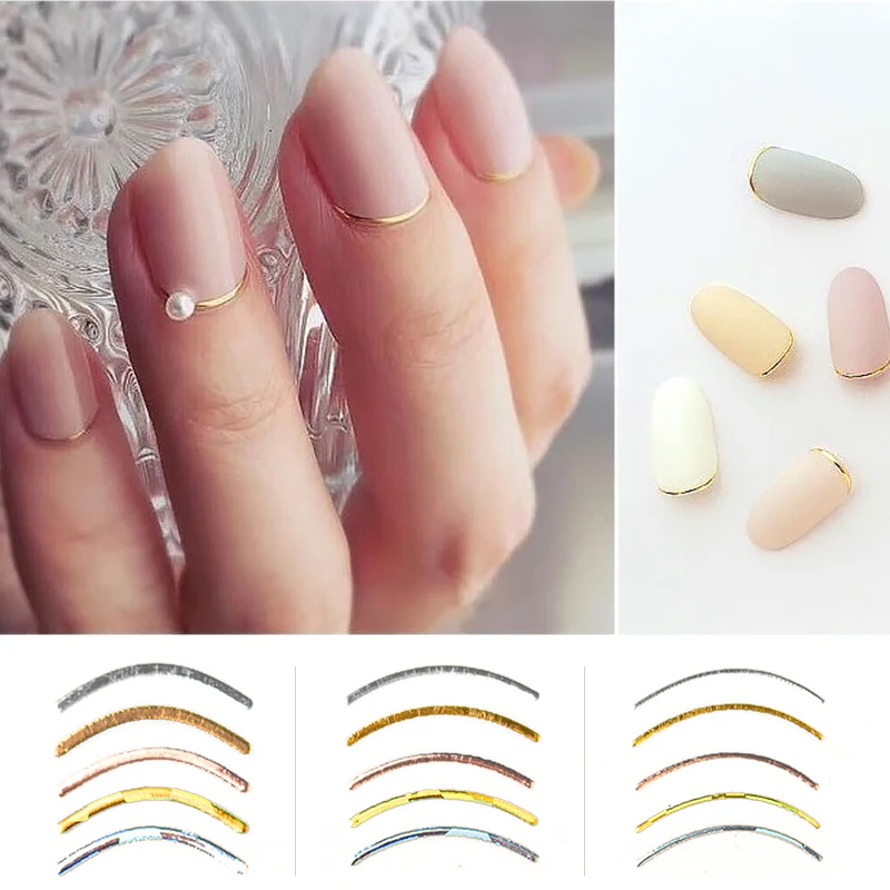 1 шт Золотые 3D наклейки для ногтей, кривые полосы, линии, наклейки для ногтей, клейкая полосатая повязка, наклейки для дизайна ногтей, розовые, золотые, серебряные