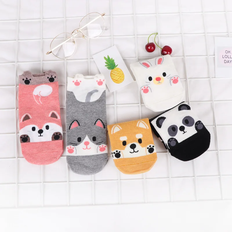 

Women Socks Cartoon Animal Ears Panda Puppy Rabbit Bear Cotton Short Ankle Socks Low Cut Oreille Animale Femmes Funny Cute Meia