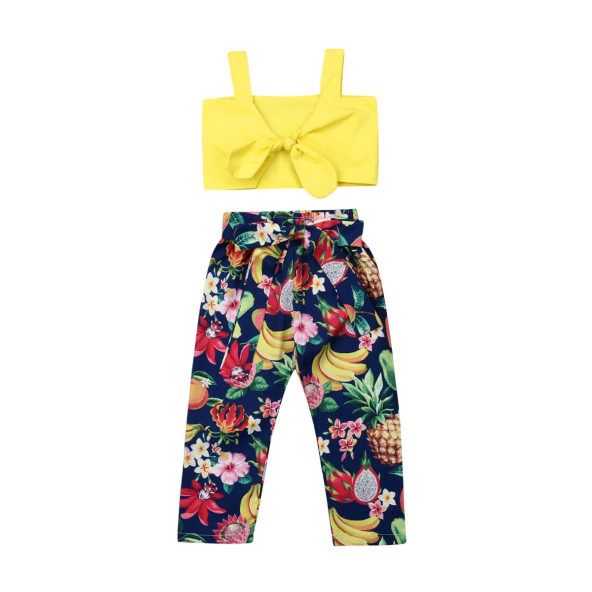 

2-7Y Summer Toddler Kids Baby Girl Sleeveless Crop Tops Fruit Print Long Pant Trouser 2PCS Outfits Girls Clothing Set