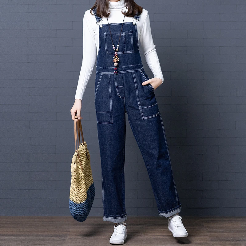 Women Plus Size Jeans Vintage Pockets Zip Side Design High Waist Loose Straight Jeans Female Casual Denim Jumpsuits Long Rompers Women Plus Size Jeans Vintage Pockets Zip Side Design High Waist Loose Straight Jeans Female Casual Denim Jumpsuits Long Rompers