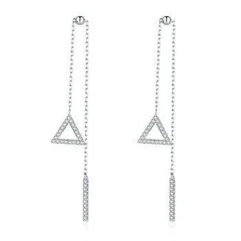 

Hot Sale Genuine 925 Sterling Silver Triangle Shape Simple Long Chain Earring Drop For Women Luxury Silver Jewelry Bse051